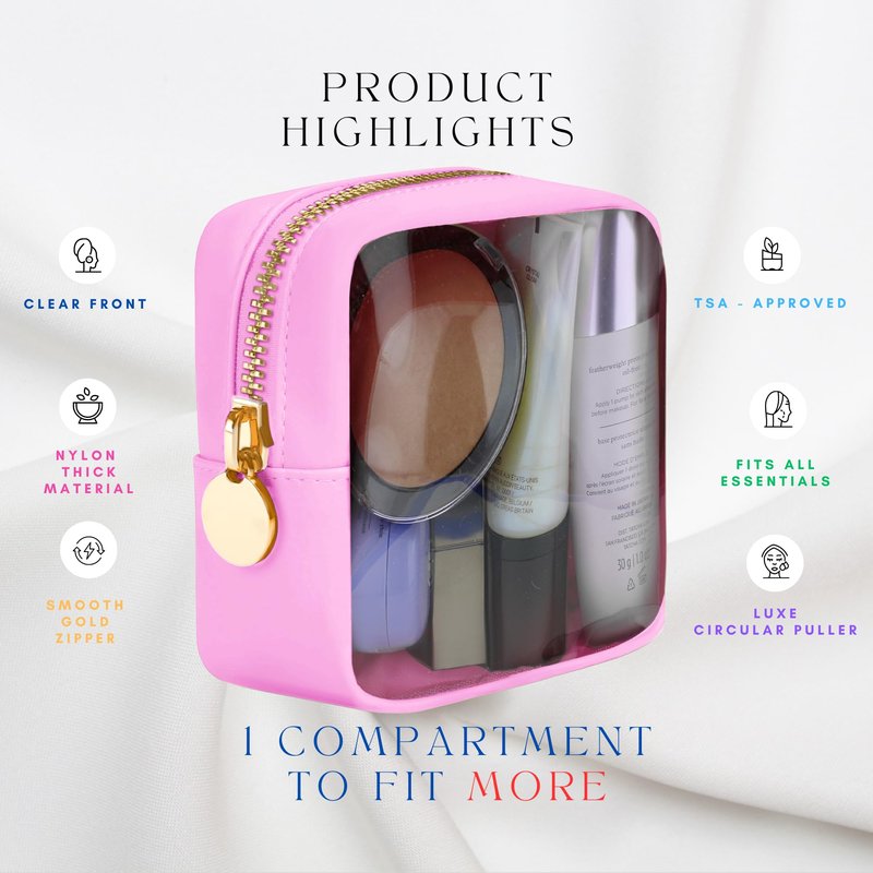 DANCOUR Clear Makeup Bag Large Pouch Cosmetic Travel Bag TSA Approved Light Pink Clear Cosmetic Case Organizer