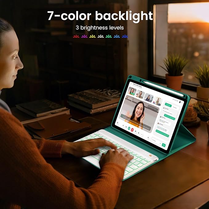 OPAKIT Keyboard Case for iPad Air 5th/4th Pro 11 inch, 7-Color Backlit Detachable Wireless Keyboard Case with Pencil Holder, Stand Folio Cover for Gen 2020/2022, Pro 4th/3rd/2nd/1st Gen, Teal