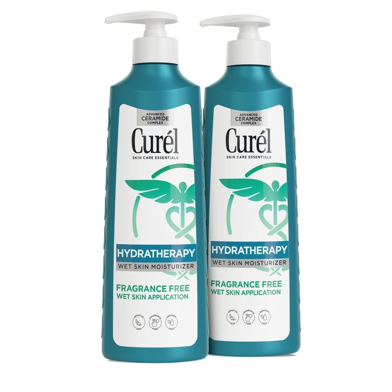 Curel Fragrance Free Itch Defense In Shower Lotion for Sensitive and Dry Skin, Hydra Therapy Body Lotion with Vitamin E, Fast-Absorbing Ceramide Moisturizer, Body Care, 12 Oz (Pack of 2)