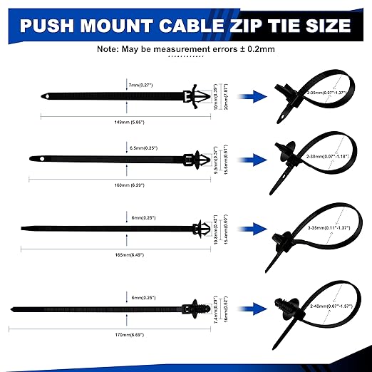Daptemn 200 PCS Car Wire Loom Routing Clips Assortment Kit 14 Sizes Wiring Harness Routing Clips Push Mount Cable Zip Tie Replacement Parts for Universal Honda GM Mazda