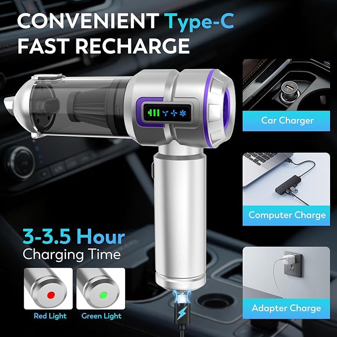 KedeeSparkle Car Vacuum Cleaner Cordless, 22000PA High Power Portable Handheld Vacuum & Compressed Air Duster, Mini Vacuum with LED Display, 3 Modes Brushless Motor for Car, Home, Office, Camping