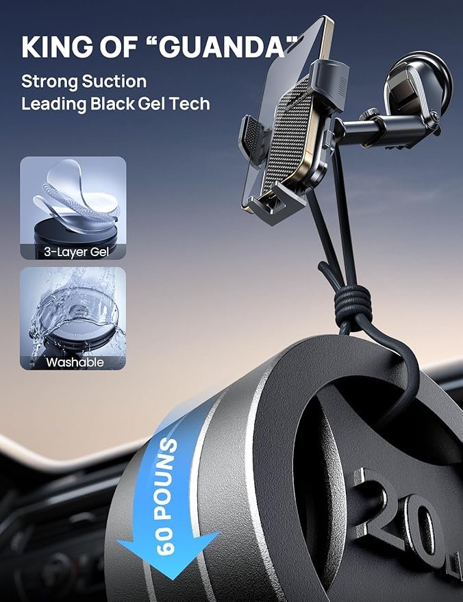 2026 Ultimate Car Phone Holder Mount (+Air Vent Clip) [Military Grade Stable], 360° Rotatable Suction Cup Car Phone Mount for Dashboard Windshield ,Truck Cradle Stand for iPhone 17 16 Pro Max Samsung