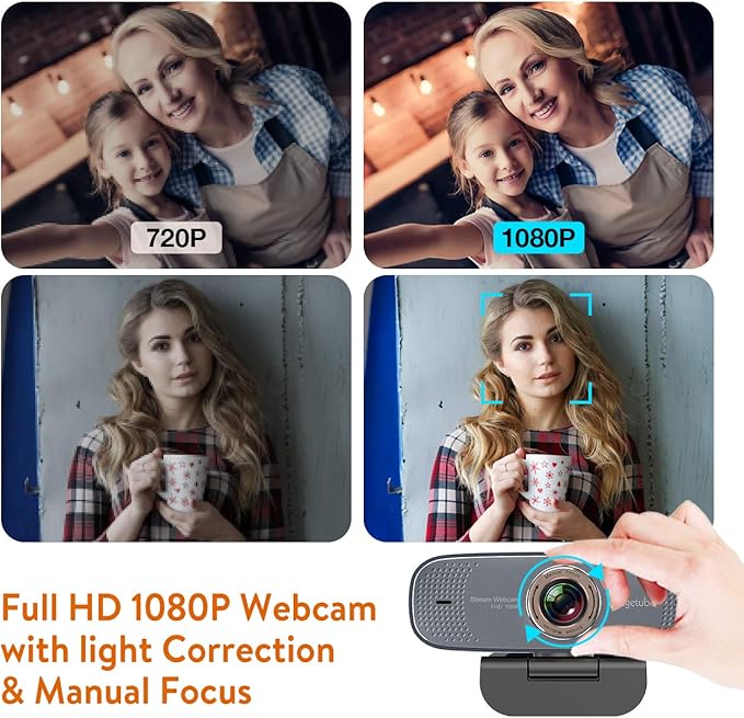 Angetube 1080P Webcam with Microphone, HD Streaming Webcam/USB Auto Focus Web Camera/Cam f Compatible with/Zoom/Skype/Teams