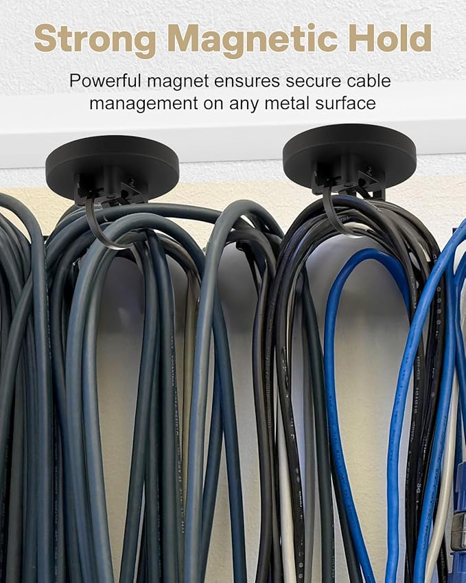 Alffun Magnetic Zip Tie Mount Wire Cable Holder, Include 10 Pcs 43mm Magnetic Cable Zip Tie Base with 50 Pcs Heavy Duty Zip, Multipurpose Wire Clips Management Base, Black
