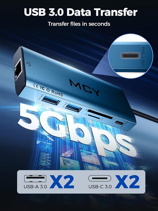 MCY USB C Hub,Laptop Docking Station Dual Monitor Single 8K,2x4K@60Hz,10in1 Type-C Multiport Adapter with PD100W,Card Reader,Extender,Splitter,Ethernet Dock for MacBook Ipad Pro/Dell/HP/Surface etc.