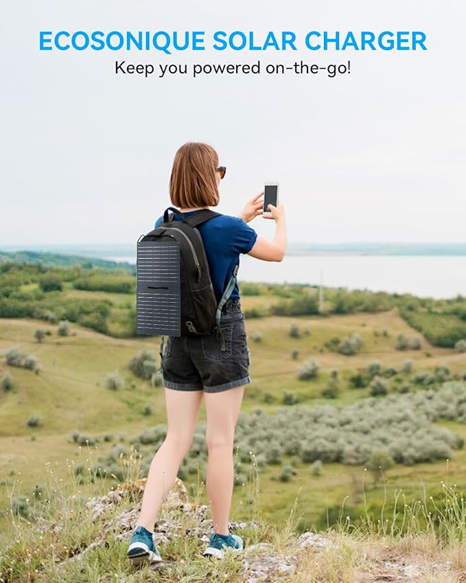 Ecosonique 15W Small Solar Panel Charger with USB-C & USB-A ETFE Foldable