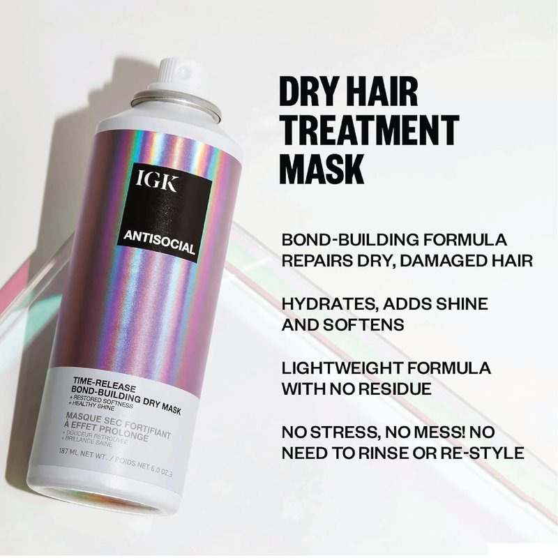 IGK Travel Hair Treatment Set | Antisocial Hair Mask + Good Behavior Spray | Overnight Bond-Building + Keratin Like Smoothing Spray | Vegan + Cruelty-Free | Set of 2
