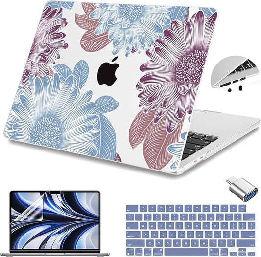 Teryeefi for MacBook Air M5 M4 M3 M2 13.6 inch Case 2026 2025 2024-2022,Fit Model A3449 A3240 A3113 A2681, Laptop Hard Shell Cases with Keyboard Cover & Screen Protector for MacBook Air 13, W-Flowers