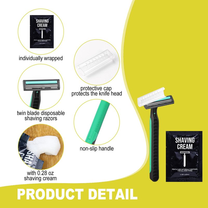 Disposable Razors in Bulk Razors and Shaving Cream Bulk,Shave Kit in Bulk Twin Blade Razors with Protective Cap for Hotel, Airbnb, Homeless, Shelter, Camping and Travel (120)