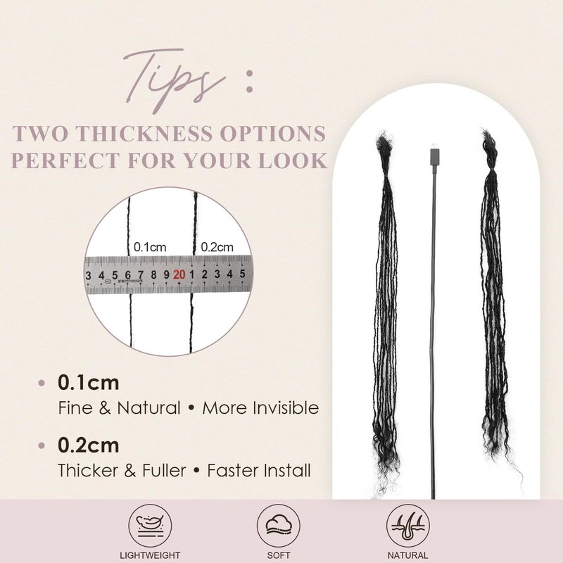 Originea Sister Locs Extensions Human Hair Curly Tips Permanent Micro Locs Extensions Natural Looking Soft Dreadlocks Can Be Bleached and Dyed (1B# 0.1cm, 6 Inch 30 Strands)