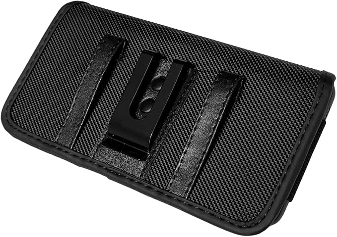 CELZEN Nylon Cell Phone Holster for Cricket Vision Plus, Icon 2, Influence, Google Pixel 5a, 6, 6a, LG Harmony 4 G7 G8 K40 K22 - Horizontal Case Canvas Waist Carrying Pouch with Belt Clip/Loops, Black