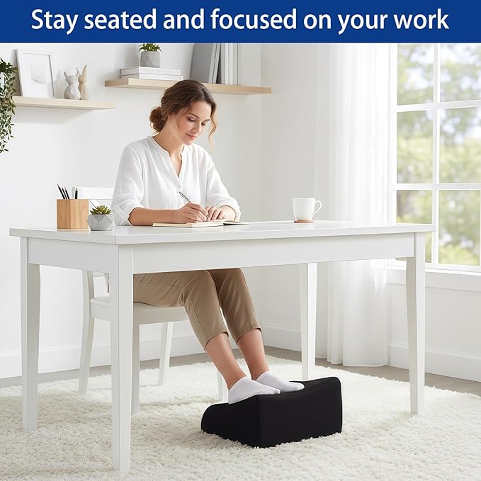 Opuvidity Foot Rest for Under Desk at Work, Ergonomic Under Desk Footrest with Washable Cover for Office, Home & Gaming Leg Elevation Pillow Black