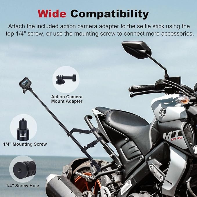 Mechrig Motorcycle Ebike Mount kit for Insta360 X5, Bike & Golf Car Handlebar Clamp Mount and 59" Invisible Selfie Stick Bundle Kit, Super Clamp, Action Camera Adapter for GO2/3/3S/DJl, JC027
