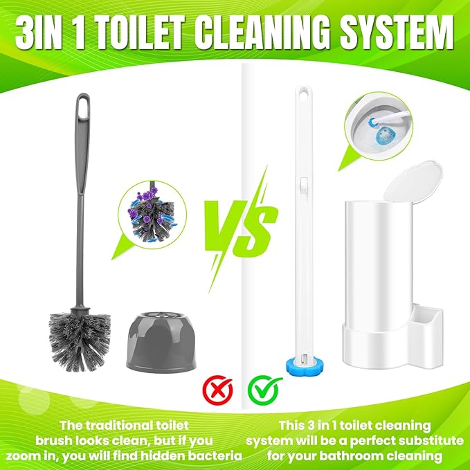 KOKL Disposable Toilet Bowl Wand Refills, Toilet Brushes and Holder, Disposable Toilet Brush Heads for Bathroom Cleaning, 48 Count