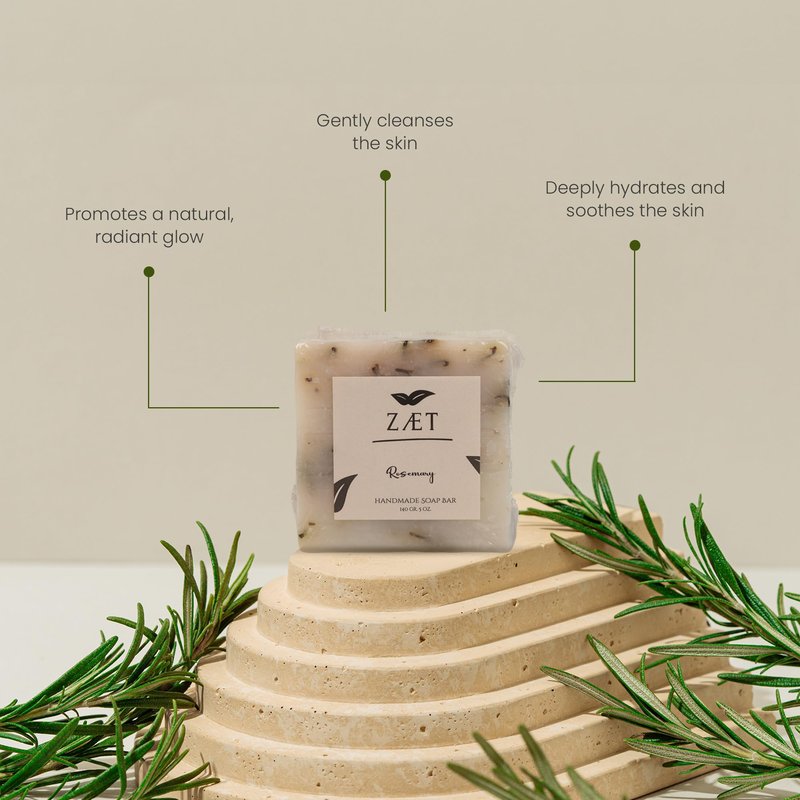 ZÆT 4-Pack Rosemary Bar Soap – Made with Rosemary Leaves, Olive Oil and Coconut Oil - Handmade Soap Bar for Face, Body and Hands - Gently Cleanses and Hydrates All Skin Types- For Men and Women
