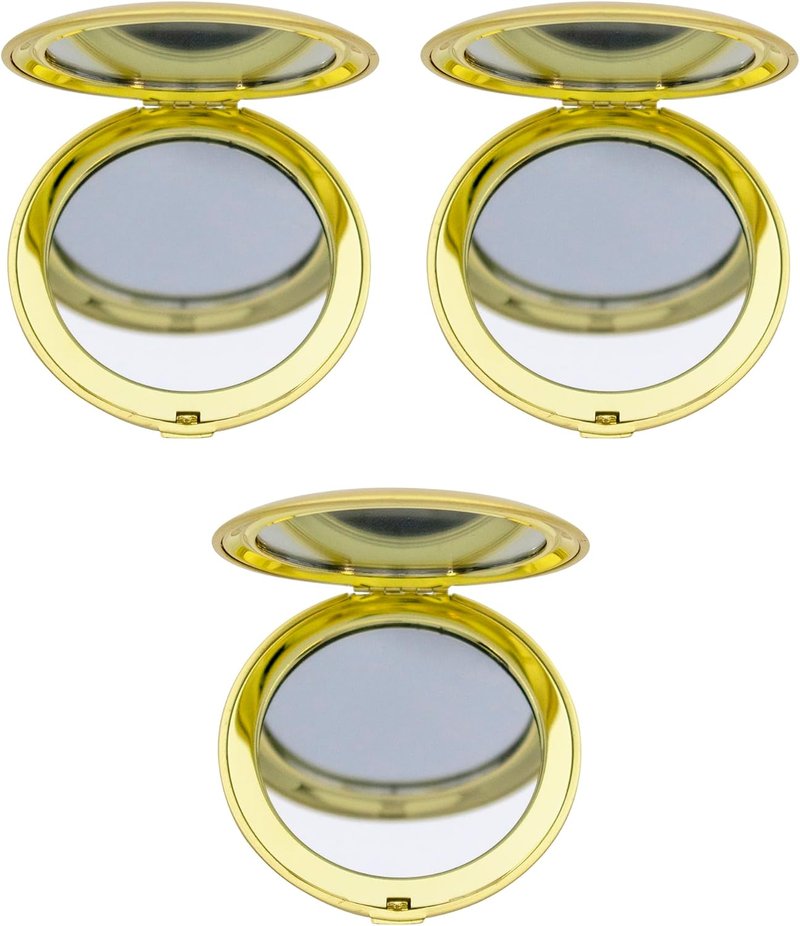 Double-Sided Magnifying Compact Mirrors - Set of 3 with Brushed Metal Finish | Gold Round Design