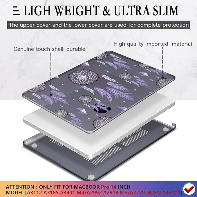 CISSOOK Compatible with MacBook Pro 14 inch 2025-2021 Release M5 M4 M3 M2 M1 Chip A3434 A3112 A3185 A3401 A2918 A2992 A2779 A2442, Hard Shell Case with Keyboard Cover&Screen Protector, Dream Catcher