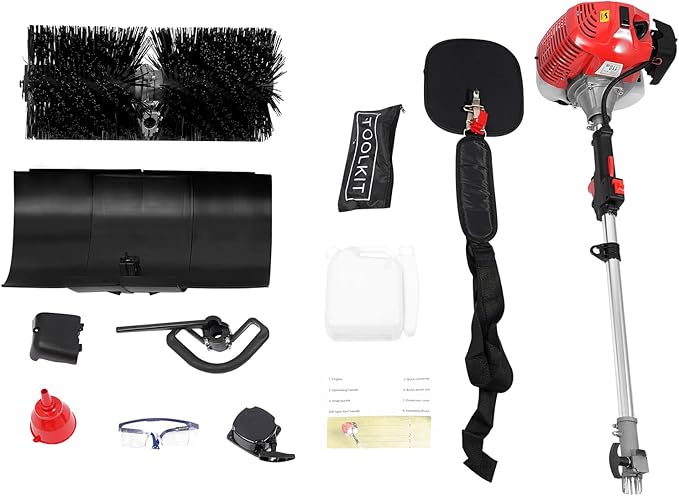 52CC 2-Stroke Gas Power Handheld Sweeper Broom,2.3HP 8500RPM Artificial Grass Brush Lawn Cleaner,20.47in Walk Behind Sweeper Grass Cleaner Tools for Boulevards,Driveways,Lawns,Sidewalks