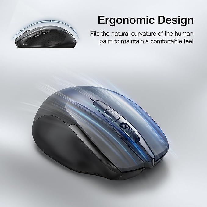 TECKNET Wireless Mouse Rechargeable, 2.4G USB-A Silent Mouse, Quiet Click, 6 Adjustable 4800 DPI, Cordless Computer Mice, Ergonomic Mice for Laptop, 6 Buttons for Chromebook, Ergo Grip - Grey