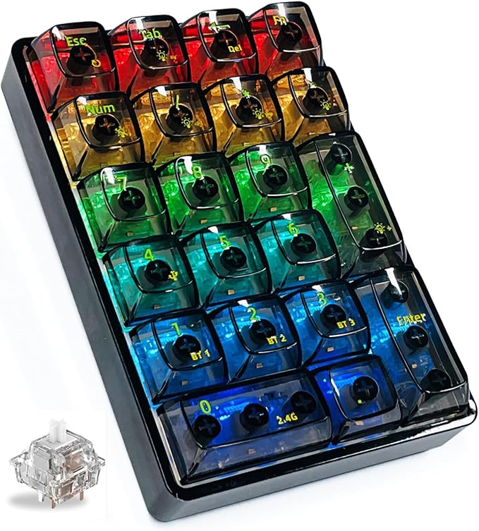 SOLAKAKA K21 RGB Backlit Tri-Mode Transparent Wireless Mechanical Number Pad Supports 3 BT/2.4GHz/Type C Wired, Hot Swappable 21 Keys with Transparent Keycaps Black