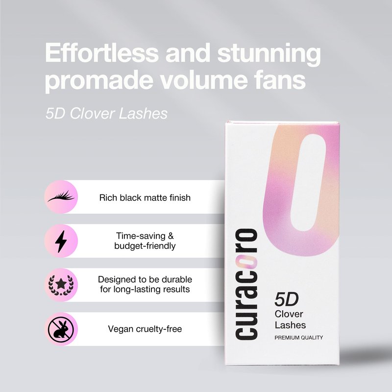 Curacoro 5D W-Shaped Clover Eyelashes Extension, 0.07 CC Curl, 8mm-15mm Length, Individual Eyelash Extensions, Easy Application & Long Lasting