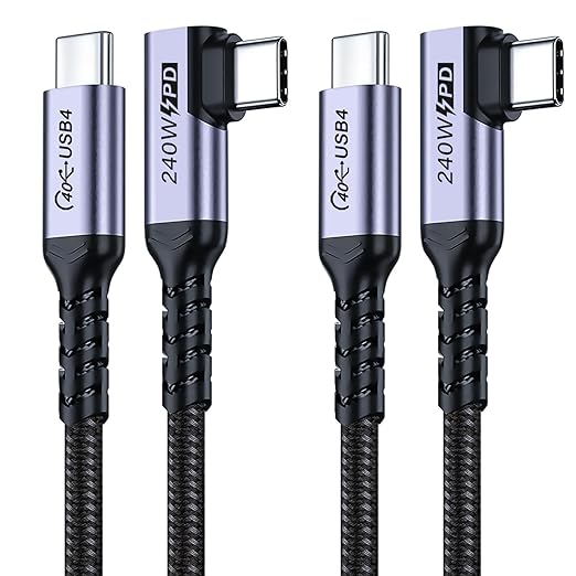 SUMPK USB4 Cable 3.3FT 2 Packs, 240W USB C to USB C Cable Right Angle, 40 Gbps High Speed Data, Single 8K/Dual 4k Display Compatible for Thunderbolt 4, Thunderbolt 3, Monitor, iPhone 15/16 Pro Max