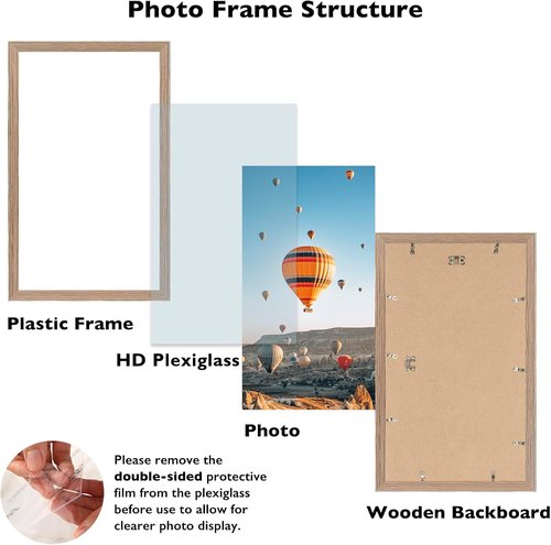 JCJMY 8.5x14 Rustic Brown Picture Frame - Wall Hanging & Mounting | Shatter Resistant Plexiglass