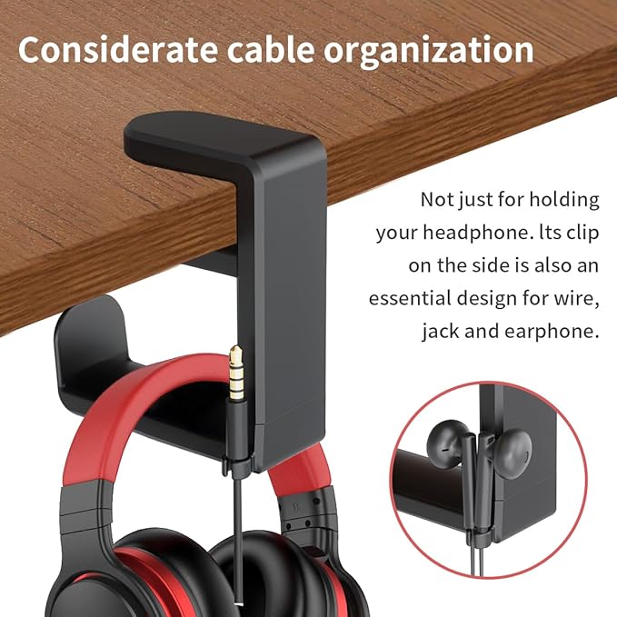 CHERRYLUX Adjustable Headphone Stand Holder - Universal Desktop Organizer for Gaming/Office Setup - Durable & Lightweight Design - Easy Installation - Modern Accessory - Black