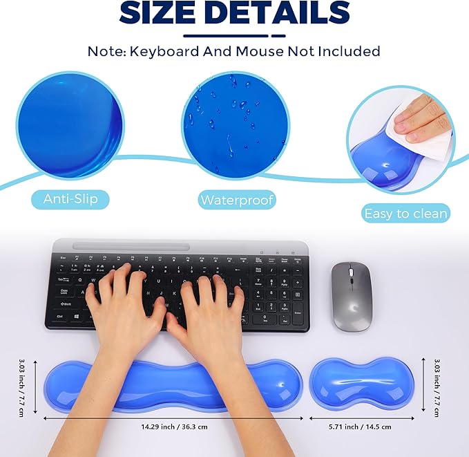 ABRONDA Gel Wrist Rest for Keyboard and Mouse, Wrist Rest for Keyboard, Mouse Wrist Support, Pain Relief, Cool Touch, Non-Skid, Keyboard and Mouse Wrist pad Set