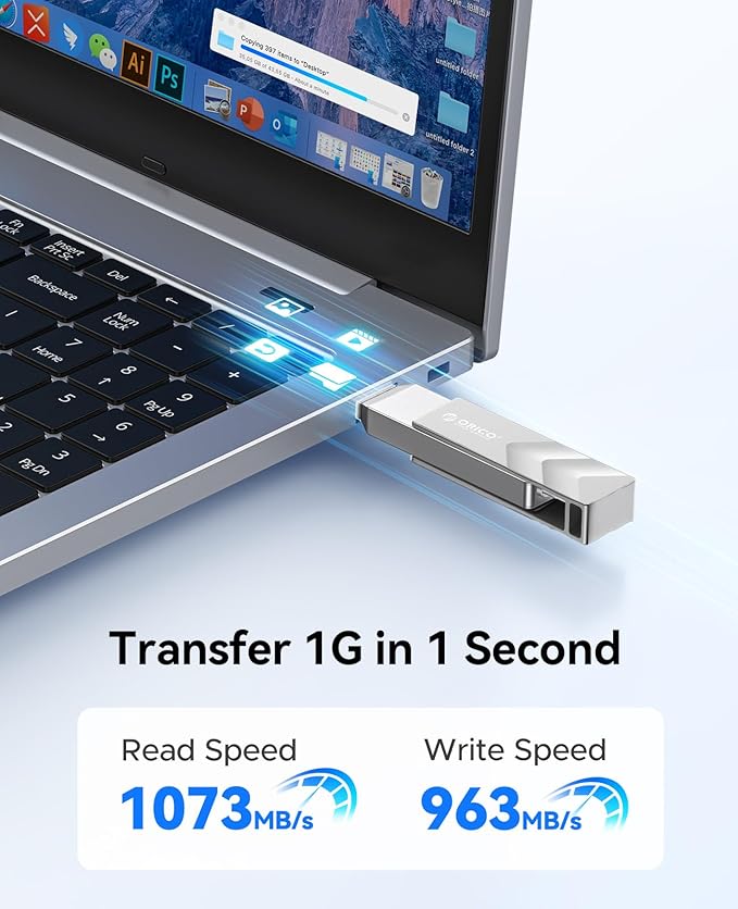 ORICO 2TB Portable Solid State Drive, 1050MB/s Dual-Port Rotating Metal External SSD with 90° Click-Stop, Reliable Storage for iPhone 17, 16 Series, Type-C Smartphone, Mac, Audio, Vehicle - A101