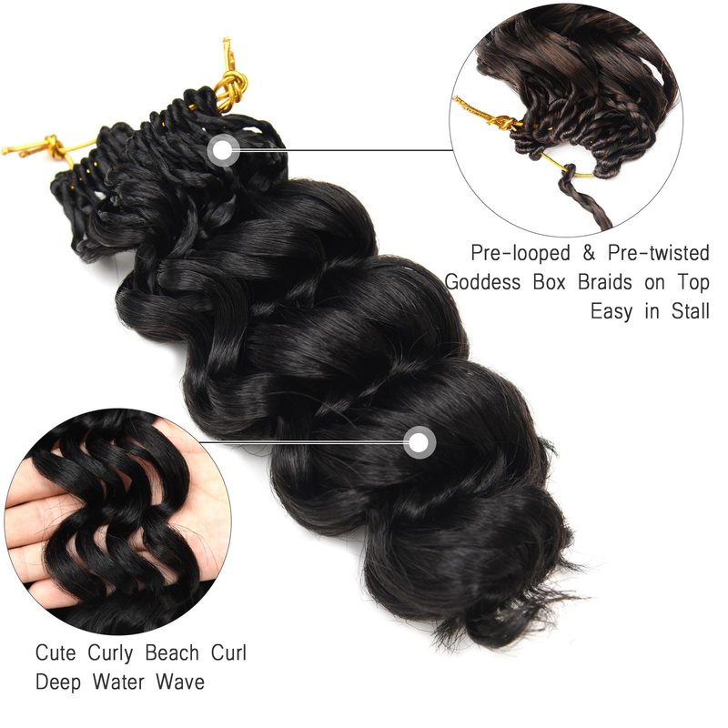 Pre Looped GoGo Curl Crochet Hair Ocean Wave Crochet Braids for Women 12 Inch Ombre Brown Blonde Curly Hair Crochet Deep Water Wave Beach Curl Synthetic Braiding Hair Extensions 7 Packs 1B/30/27