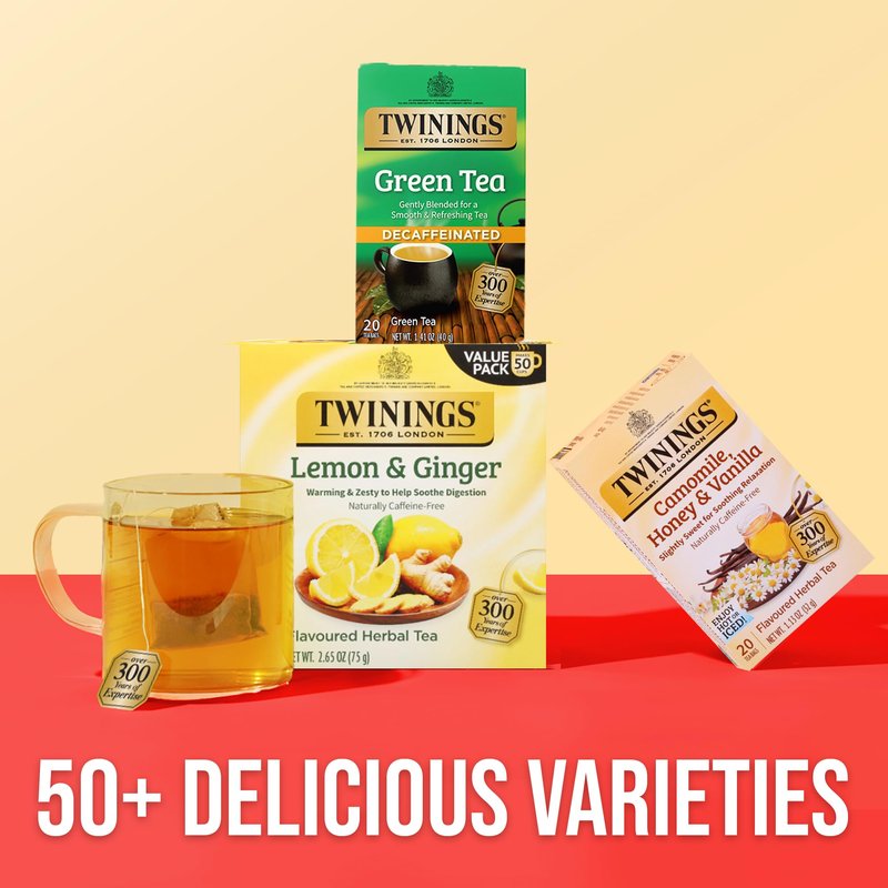 Twinings Decaffeinated Green Tea Individually Wrapped Bags, 20 Count (Pack of 6), Smooth Flavour, Enticing Aroma, Enjoy Hot or Iced, 120 Teabags