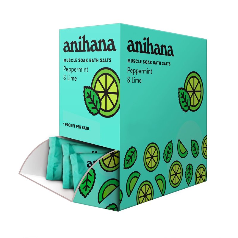 ANIHANA Relaxing Bath Salts, Muscle Soaking Aid with Coconut Oil, Helps Ease Aches and Pains, Relaxing Peppermint & Lime Scent, 15pk