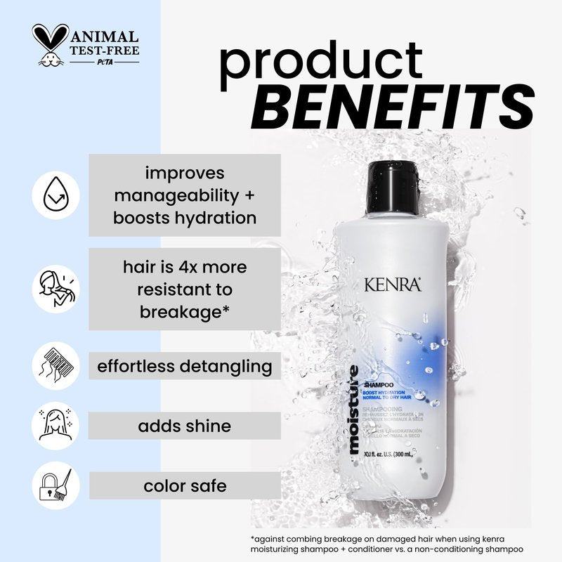 Kenra Professional Moisture Shampoo | Boost Hydration | Improve Manageability and Shine | Nourish Dry Hair | Color Safe | Effortless Detangling | Normal to Dry Hair | 10.1 fl. oz.
