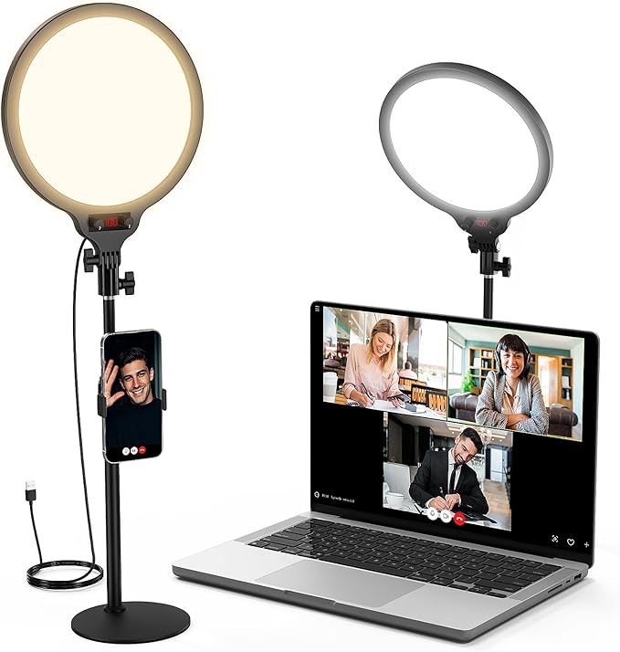 Moko LED Ring Light for Desk, 10" Full-Screen Desk Ring Light with Stand, Dimmable Zoom Lighting for Computer, Desk Light for Video Recording, Video Calls, Live Streaming, TikTok, Makeup