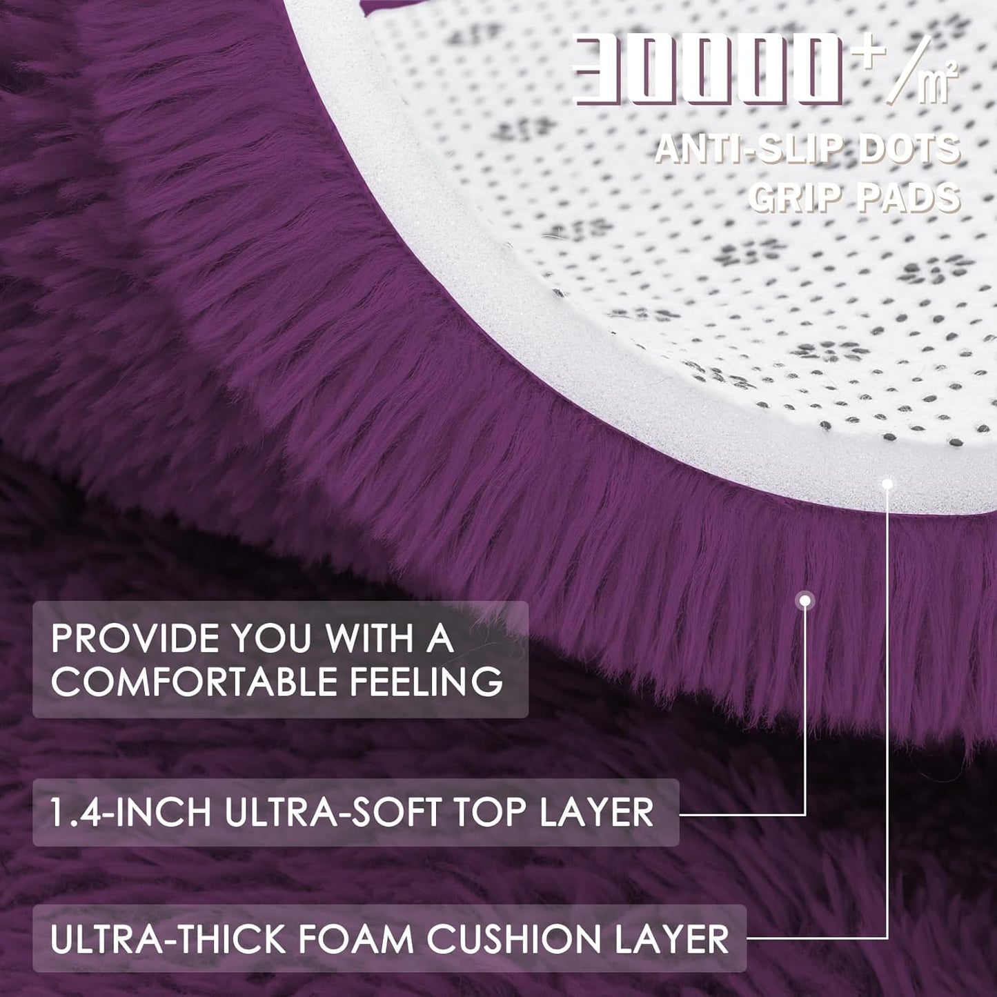 OLANLY Dark Purple Round Rug - Soft, Fluffy Shaggy Carpet | 5 ft Machine Washable Area Rug for Bedroom & Living Room
