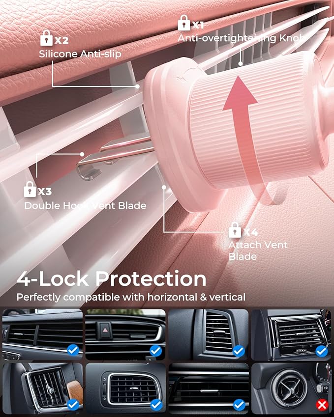 MRGLAS 2025 Upgraded Phone Holders for Your Car with New Metal Hook Clip, Handy Air Vent Cell Phone Car Mount for iPhone [One Hand Operation], Universal Car Accessories Gifts for Women/Mom/Sister