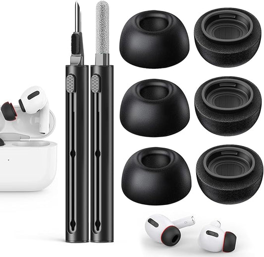 Pohgelan Memory Foam Replacement Ear Tips Compatible with AirPods Pro 2nd/1st Generation,with Noise Reduction Hole & Built-in dust Guard Screen,for USB-C Charging Case with Cleaner kit -Black