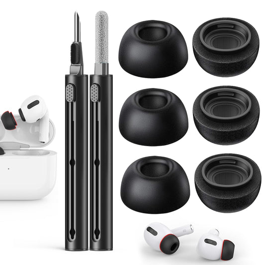 Pohgelan Memory Foam Replacement Ear Tips Compatible with AirPods Pro 2nd/1st Generation,with Noise Reduction Hole & Built-in dust Guard Screen,for USB-C Charging Case with Cleaner kit -Black