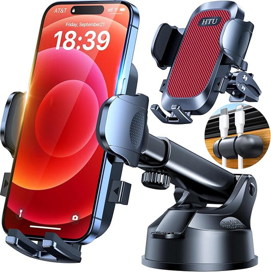HTU Car Phone Holder【2026 Upgraded 100+LBS Suction & Safety Cert】 Cell Phone Car Mount for Truck Heavy Duty Phone Holder for Dashboard/Windshield/Vent for iPhone 17 16 Pro Max, Red
