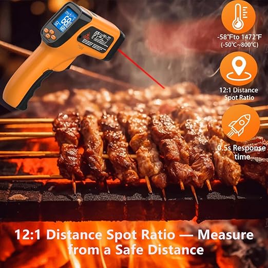 MOONASCEND Infrared Thermometer Gun for Cooking, Non Contact Thermometers Laser Temperature Guns with K-Type Probe, 12:1 Dual-Mode Temp Gun (-58°F to 1472°F), Pizza Oven, BBQ, Home Repairs, HVAC