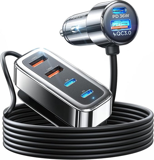 AINOPE 108W Multiple Ports Car Charger, Cigarette Lighter USB Charger, PD&QC Car Charger Adapter Fast Charging for iPhone 17 [+5FT Cable], 12V Road Trip Essentials for Kids, Car Accesories
