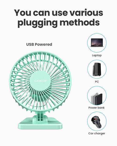 Gaiatop USB Desk Fan, Small But Powerful, Personal Portable Quiet 3 Speeds, Adjustable Mini Table Desktop fan for Cooling Home Office Car Summer Travel Gifts Green