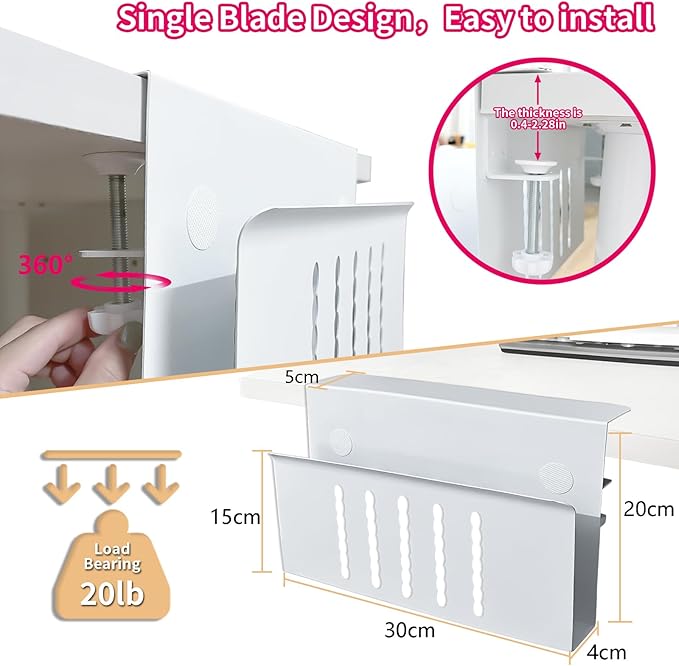 Xapypy Desk Side Storage, Under Desk Storage, No Drill Steel Hanging Desk Organizer, Laptop Holder, Desk Storage Holder for Office & Home.(White)