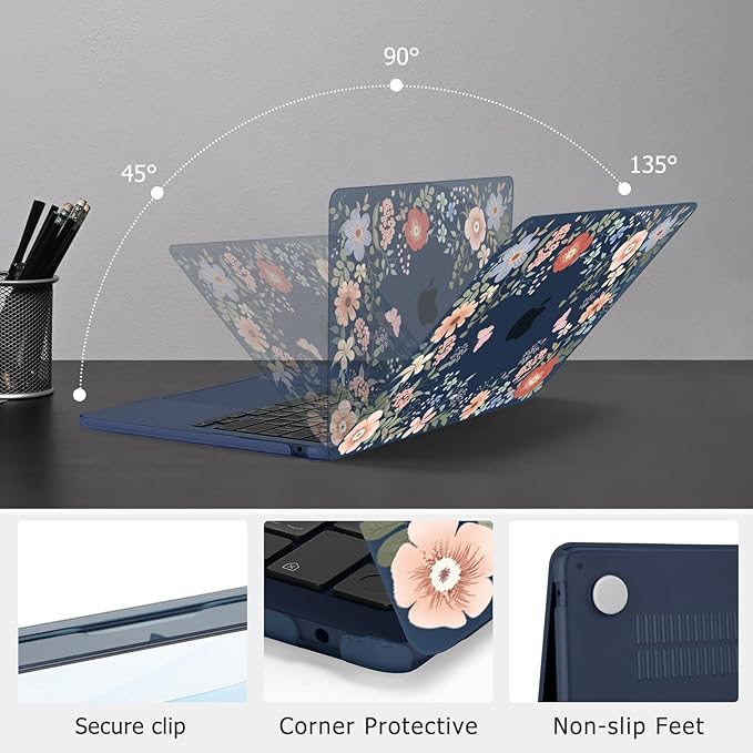 MOSISO Compatible with MacBook Air 13 inch Case M5 2026 M4 2025 M3 M2 2024-2022 A3449 A3240 A3113 A2681, Lush Floral Hard Shell&Keyboard Cover&Screen Protector for MacBook Air 13.6 inch Case, Blue