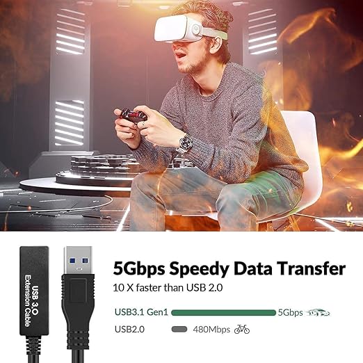 25Feet Active USB 3.0 extension cable,Long USB Extension Cord A-Male A-Female,With Expansion Chipset Signal Boosters, Compatible With Oculus Quest 3,VR, Xbox, PS4, Webcam,etc.