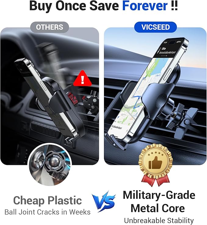 VICSEED 2026 Ultimate Sturdy Car Phone Holder [Upgraded 95+LBS Strongest Suction] Universal Long Arm Cellphone Mount for Car Dashboard Windshield Vent Truck Boat for iPhone 17 16 Pro Max & Android