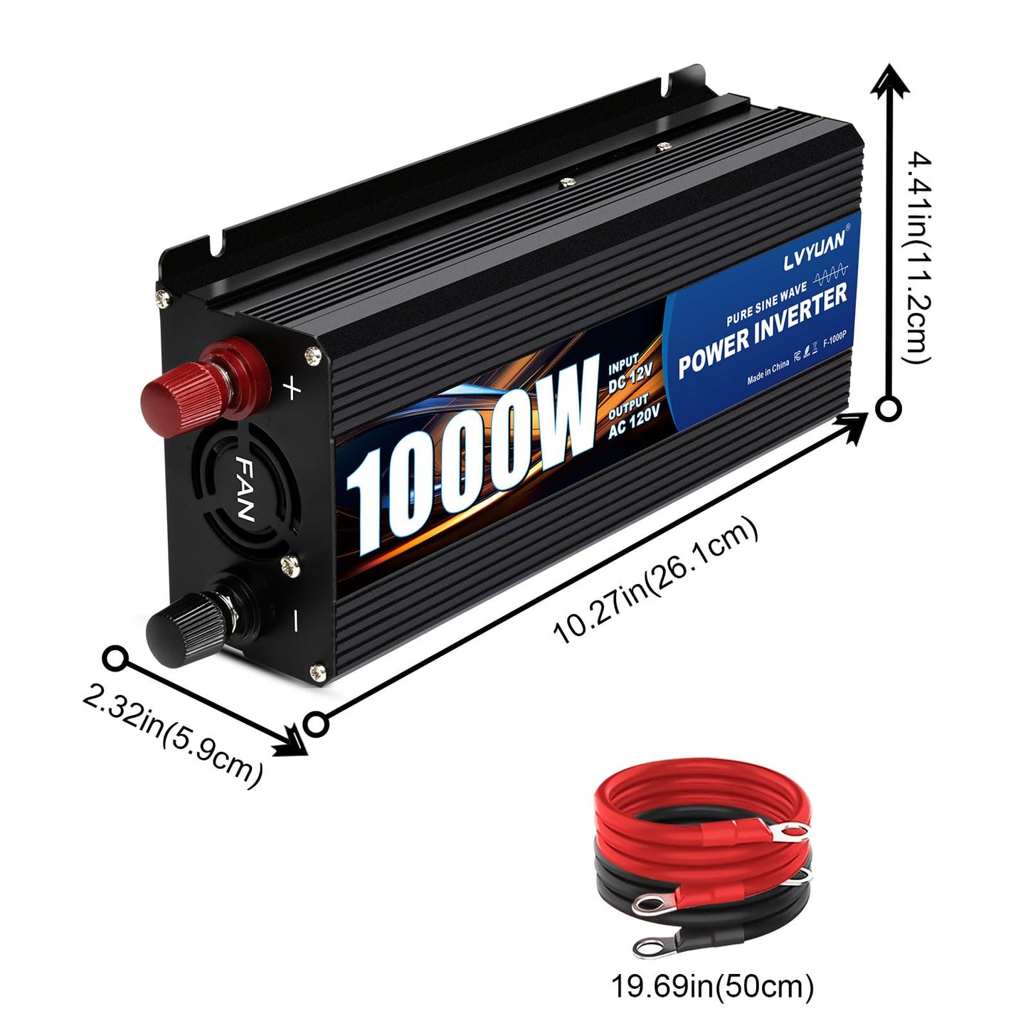 LVYUAN 1000W Pure Sine Wave Inverter 12V DC to 110V/120V AC, 2000W Peak Car Power Inverter with Dual AC Outlets, Dual USB Ports & LED Display for RV, Truck, Solar, Camping, Home Backup