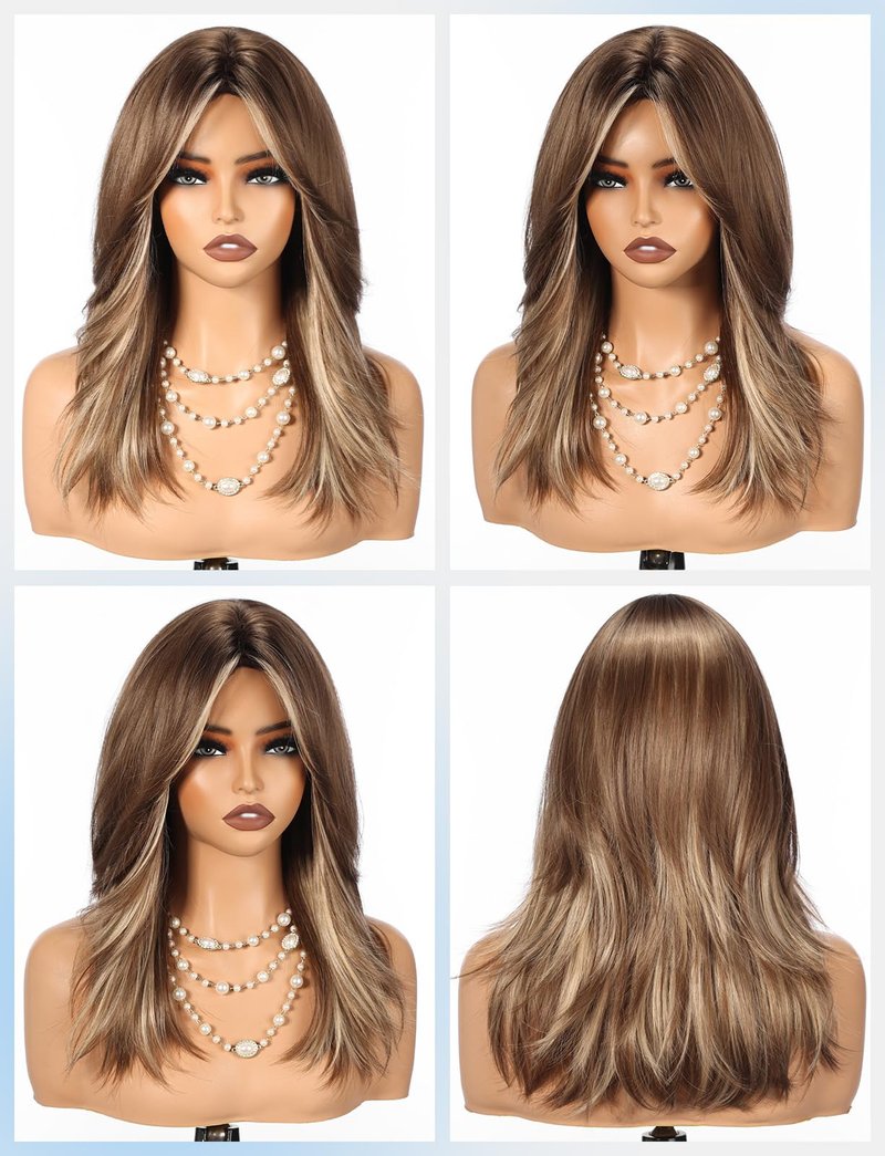 HAIRCUBE Long Synthetic Wig for Women Heat Resistant Natural Looking Hair with Bangs, Perfect for Daily Use, Party & Cosplay (Brown with Highlights)