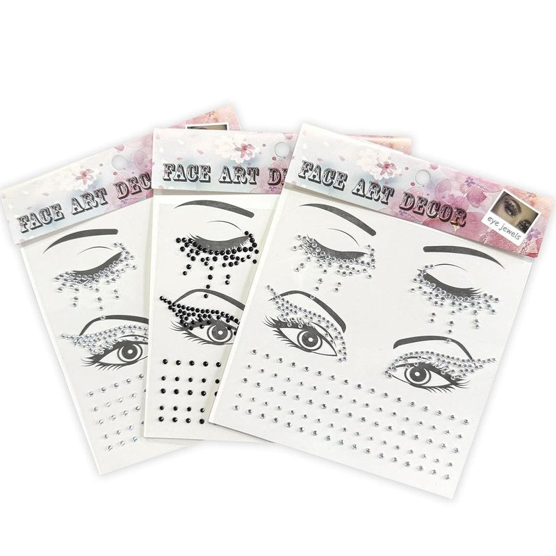 Winged Eyeliner Glam Face Gems - Crystal Eye Jewels Stick-On Tattoos | 3-Pack